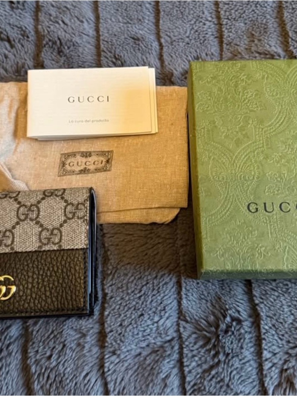 Gucci GG Supreme Canvas Black and Brown Card & Key Holder with Gold Logo